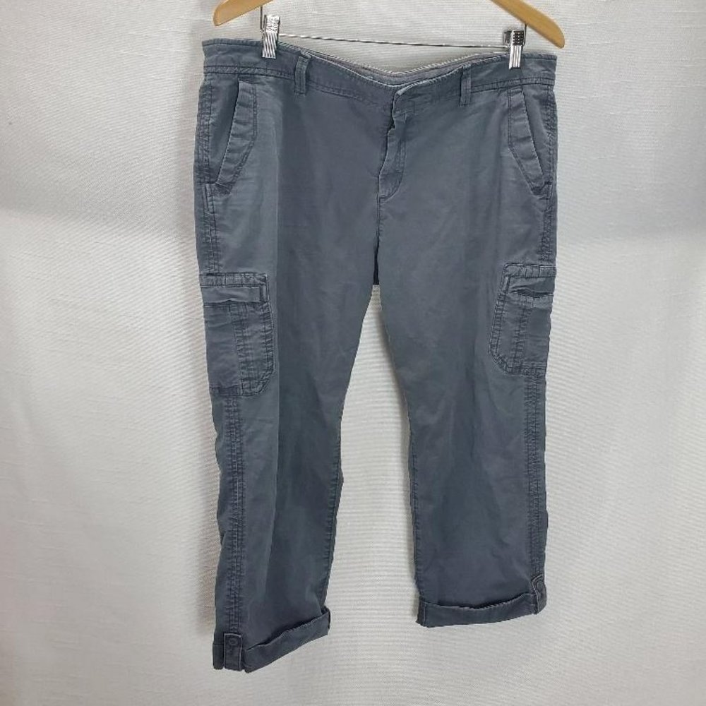 Eddie Bauer Cargo Pants Womens 14 Gray Crop Roll Tab Leg Slightly Curvy Outdoor
